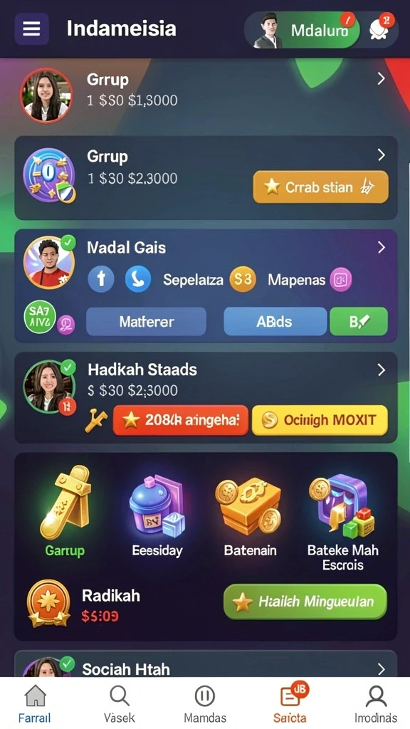 Menu misi dengan pilihan tantangan yang beragam.